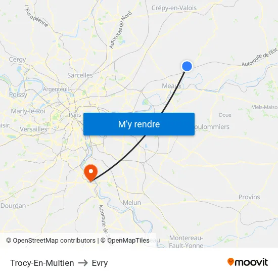 Trocy-En-Multien to Evry map