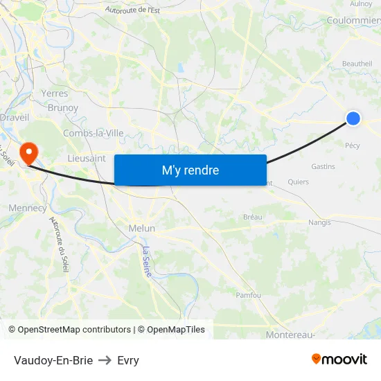 Vaudoy-En-Brie to Evry map