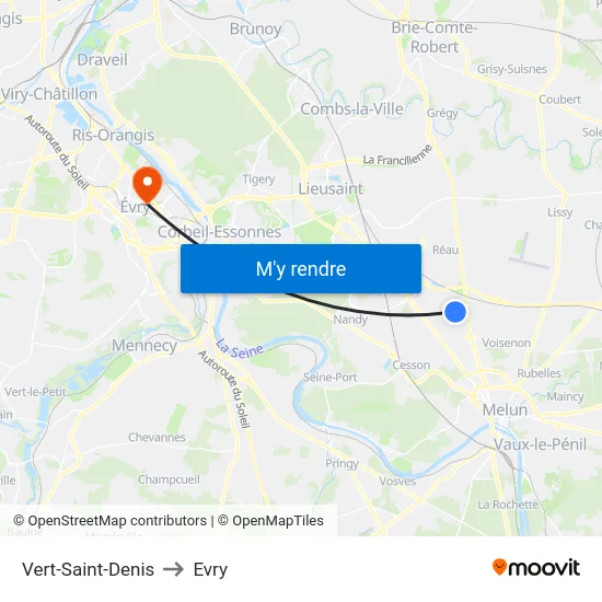 Vert-Saint-Denis to Evry map