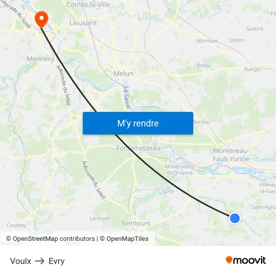 Voulx to Evry map