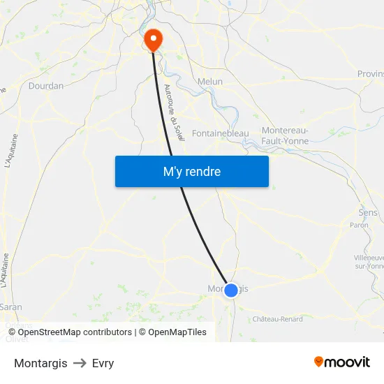 Montargis to Evry map