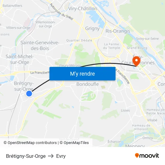 Brétigny-Sur-Orge to Evry map