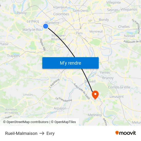 Rueil-Malmaison to Evry map
