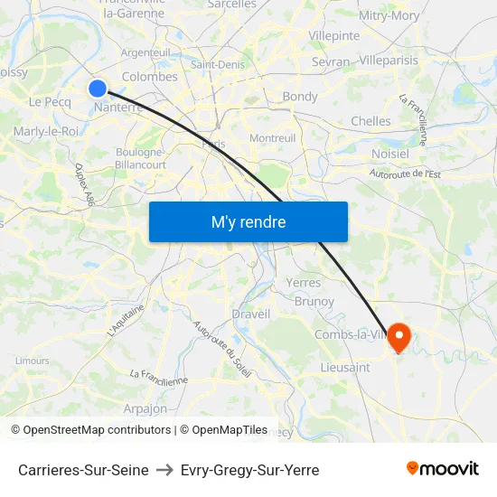 Carrieres-Sur-Seine to Evry-Gregy-Sur-Yerre map