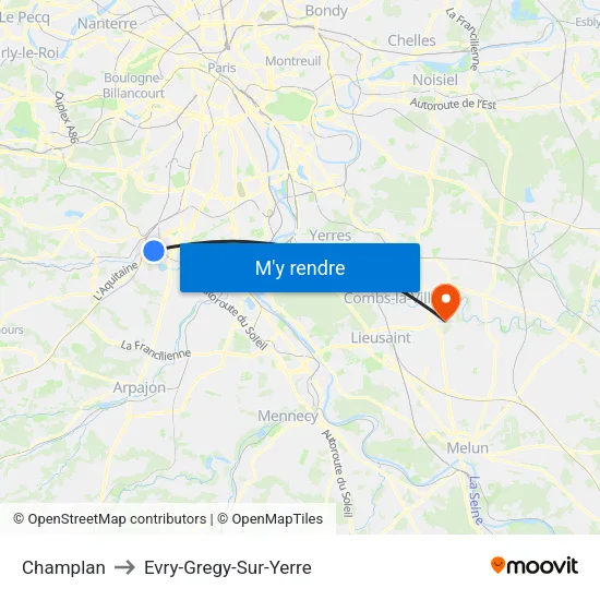 Champlan to Evry-Gregy-Sur-Yerre map