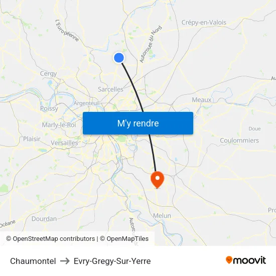 Chaumontel to Evry-Gregy-Sur-Yerre map