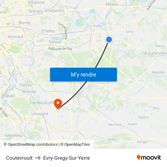 Coutevroult to Evry-Gregy-Sur-Yerre map