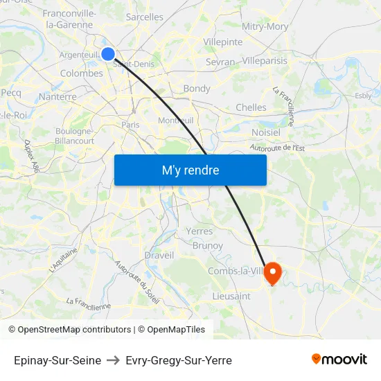 Epinay-Sur-Seine to Evry-Gregy-Sur-Yerre map
