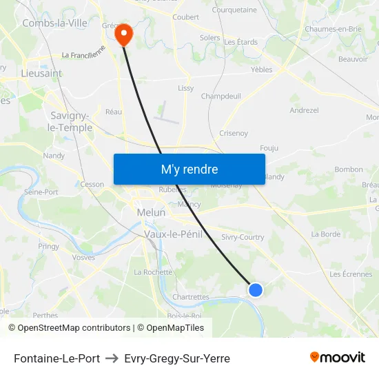 Fontaine-Le-Port to Evry-Gregy-Sur-Yerre map
