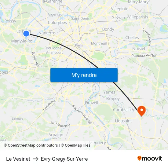 Le Vesinet to Evry-Gregy-Sur-Yerre map