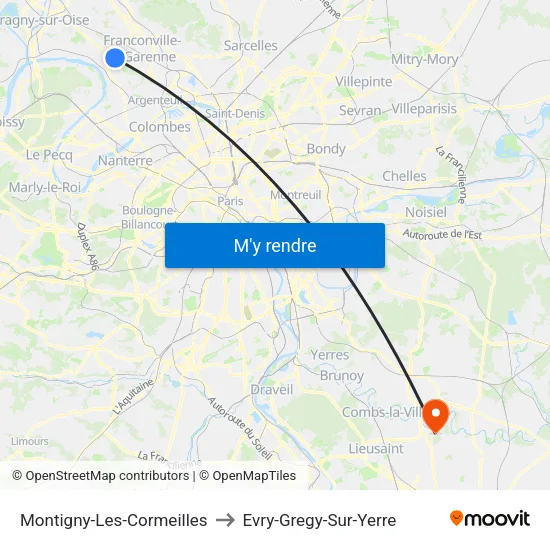 Montigny-Les-Cormeilles to Evry-Gregy-Sur-Yerre map