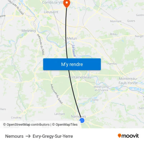 Nemours to Evry-Gregy-Sur-Yerre map