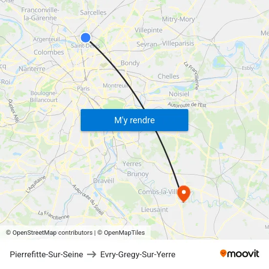 Pierrefitte-Sur-Seine to Evry-Gregy-Sur-Yerre map
