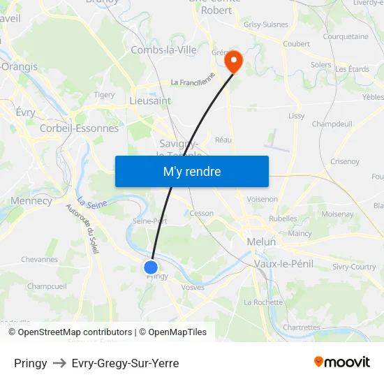 Pringy to Evry-Gregy-Sur-Yerre map