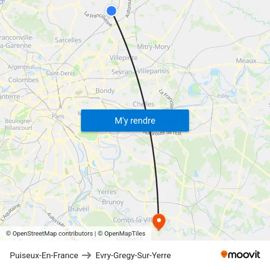 Puiseux-En-France to Evry-Gregy-Sur-Yerre map