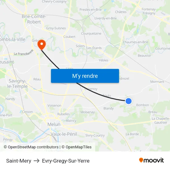 Saint-Mery to Evry-Gregy-Sur-Yerre map