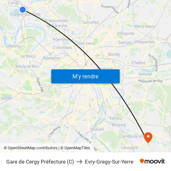 Gare de Cergy Préfecture (C) to Evry-Gregy-Sur-Yerre map