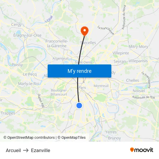 Arcueil to Ezanville map
