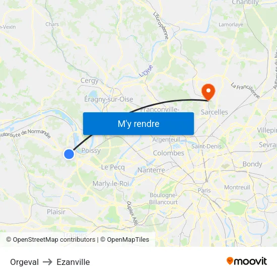 Orgeval to Ezanville map