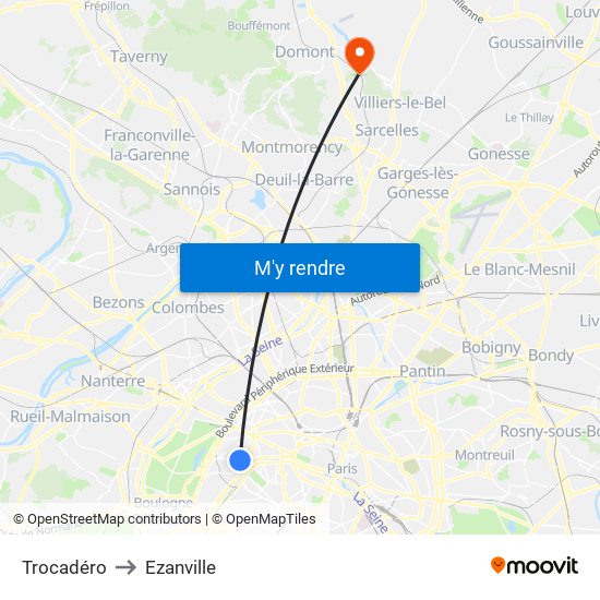 Trocadéro to Ezanville map
