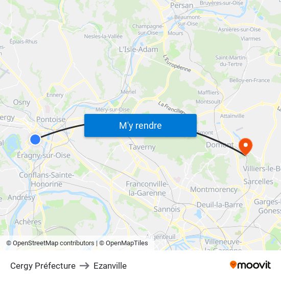 Cergy Préfecture to Ezanville map