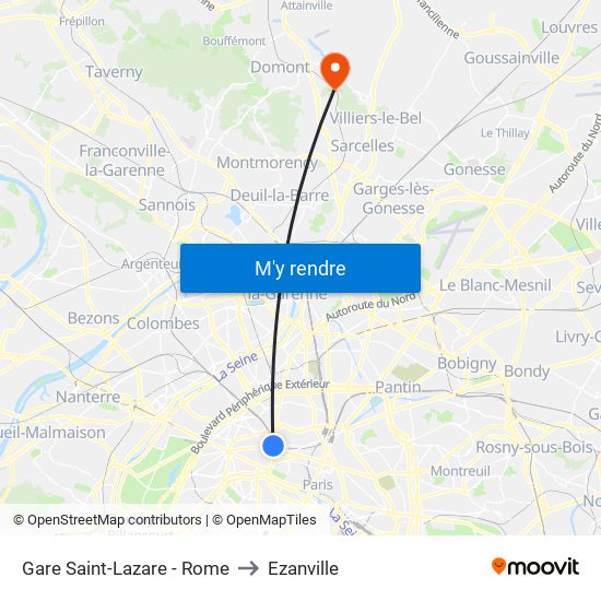 Gare Saint-Lazare - Rome to Ezanville map