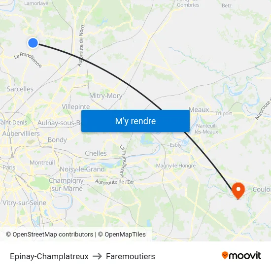 Epinay-Champlatreux to Faremoutiers map