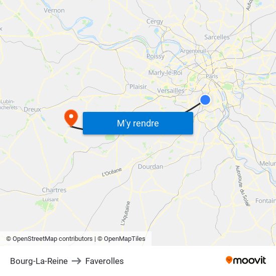 Bourg-La-Reine to Faverolles map