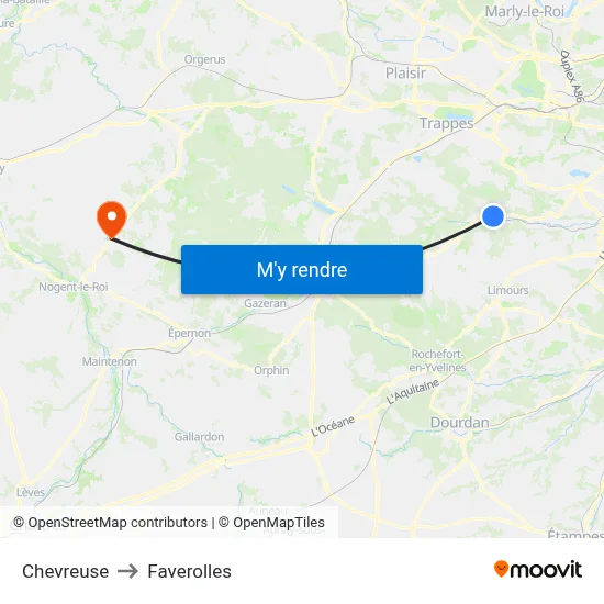 Chevreuse to Faverolles map