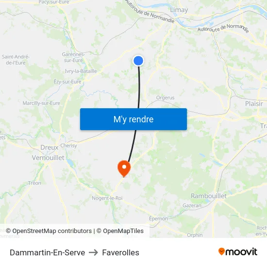 Dammartin-En-Serve to Faverolles map