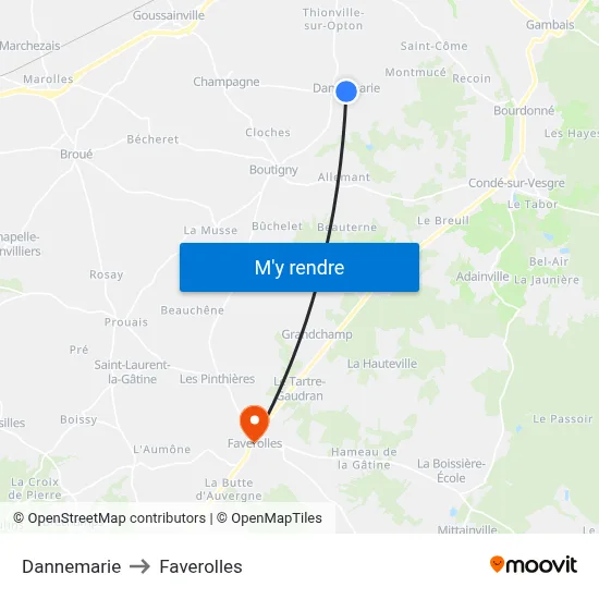 Dannemarie to Faverolles map