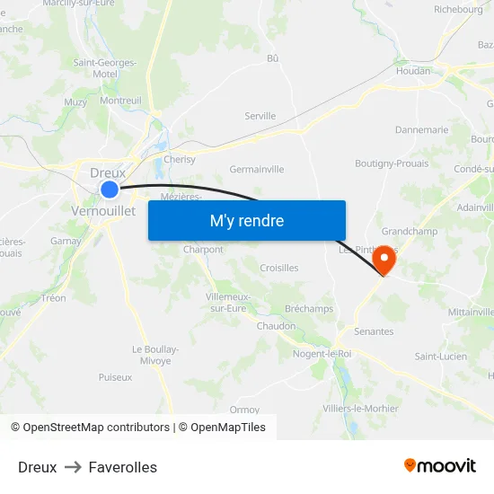 Dreux to Faverolles map