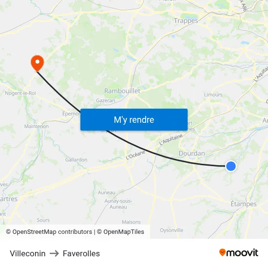 Villeconin to Faverolles map