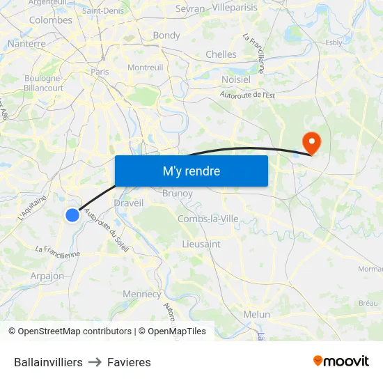 Ballainvilliers to Favieres map