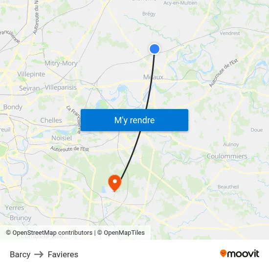Barcy to Favieres map