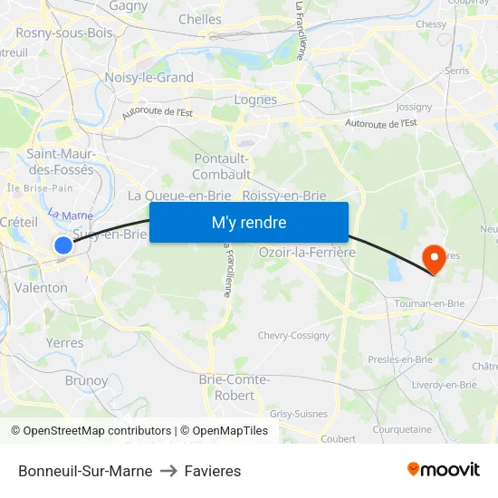 Bonneuil-Sur-Marne to Favieres map