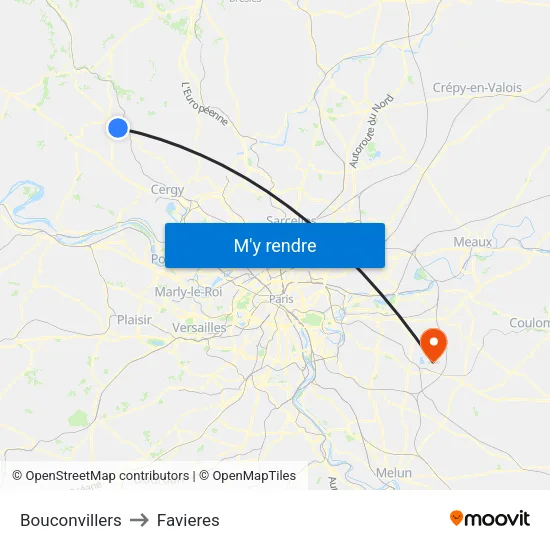 Bouconvillers to Favieres map