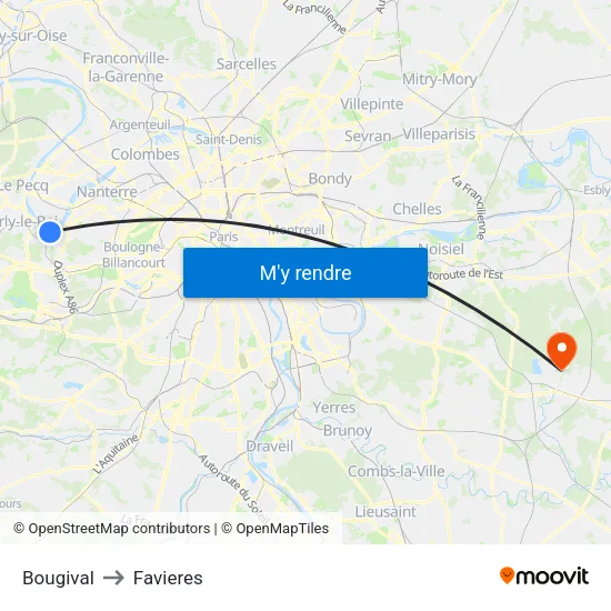 Bougival to Favieres map