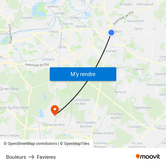 Bouleurs to Favieres map