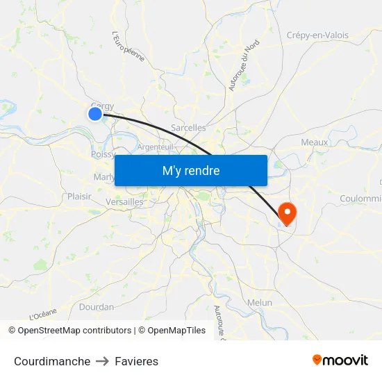 Courdimanche to Favieres map