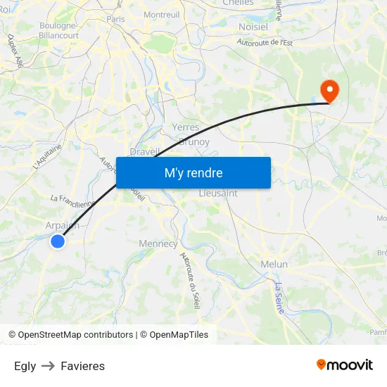 Egly to Favieres map