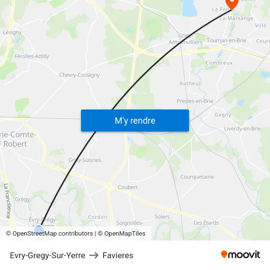 Evry-Gregy-Sur-Yerre to Favieres map