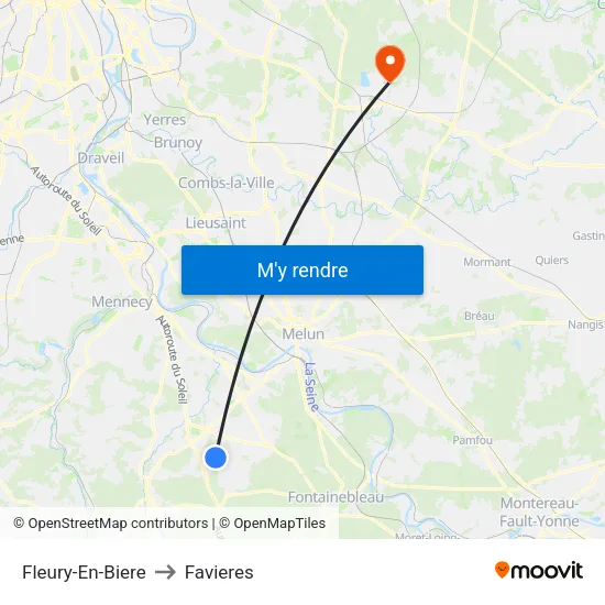 Fleury-En-Biere to Favieres map