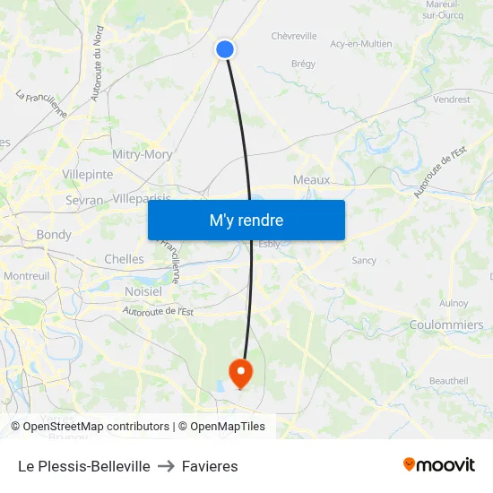 Le Plessis-Belleville to Favieres map