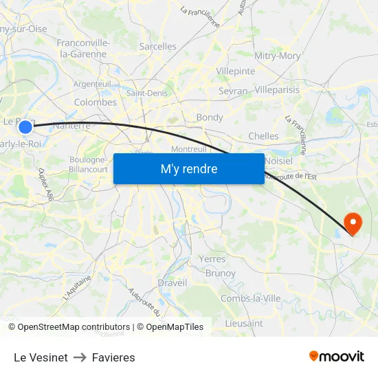 Le Vesinet to Favieres map