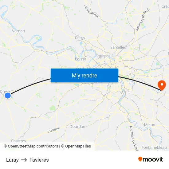 Luray to Favieres map
