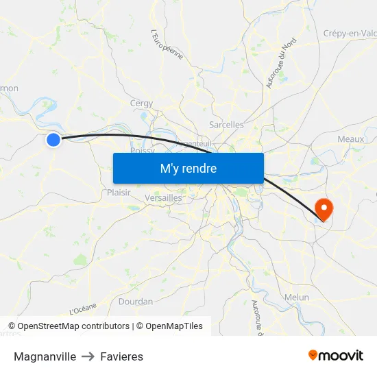 Magnanville to Favieres map