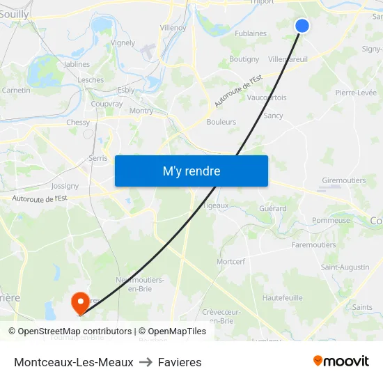 Montceaux-Les-Meaux to Favieres map