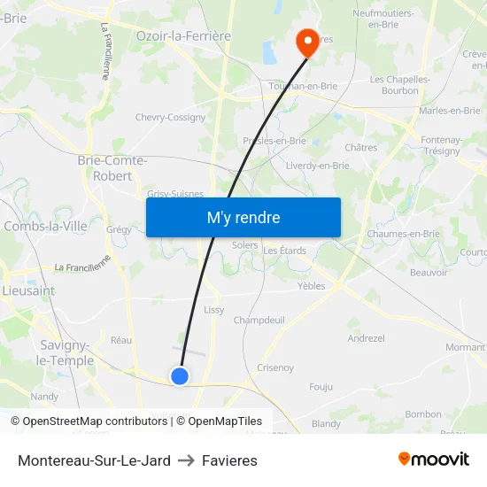 Montereau-Sur-Le-Jard to Favieres map