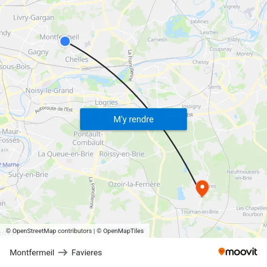 Montfermeil to Favieres map